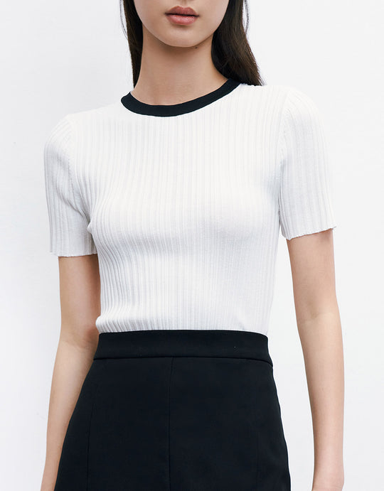 골지 니트 스키니 티셔츠