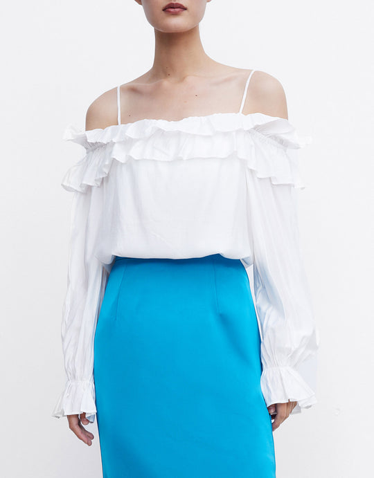 프릴 오프 숄더 블라우스