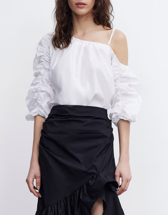 래글런 슬리브 원숄더 블라우스