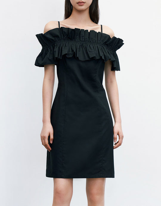 프릴 오프숄더 캐미 드레스