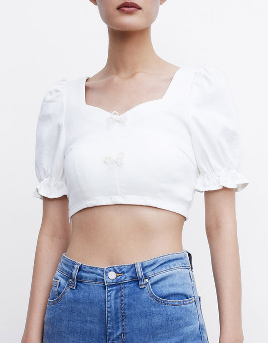 퍼프 슬리브 데님 블라우스