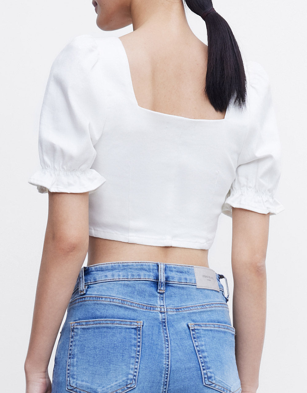 퍼프 슬리브 데님 블라우스