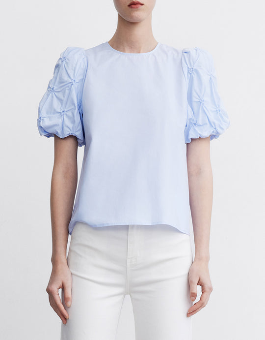 크루넥 퍼프 슬리브 셔츠