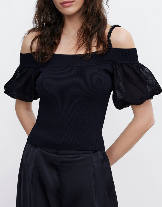 오프숄더 니트 티셔츠