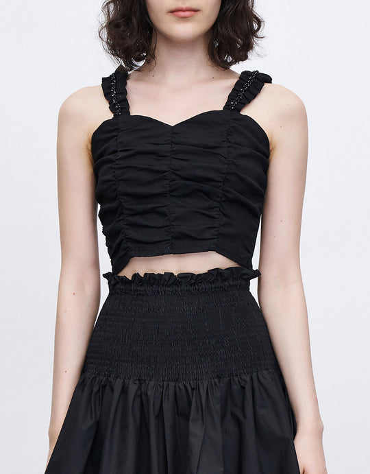 슬리브리스 스퀘어 넥 데님 셔츠