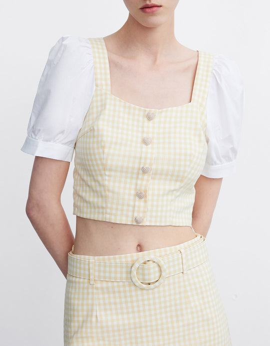 스플라이스 퍼프 슬리브 블라우스