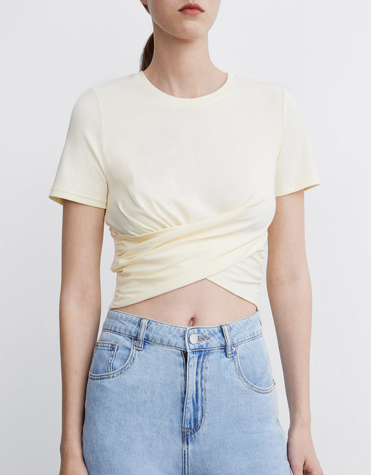 V넥 스키니 크롭 티셔츠