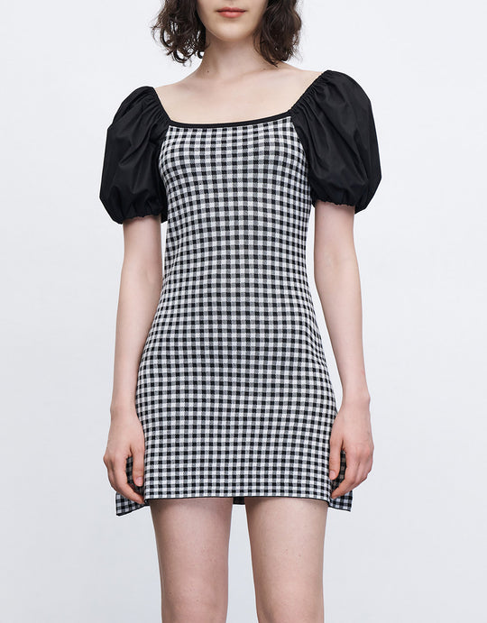 퍼프 소매 니트 드레스