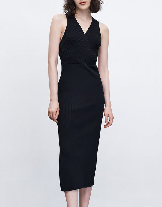 슬리브리스 니트 미디 드레스