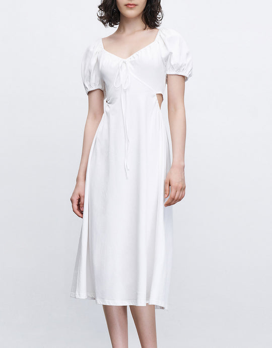 컷아웃 퍼프 슬리브 드레스