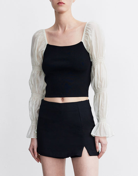 셔링 슬리브 니트 탑