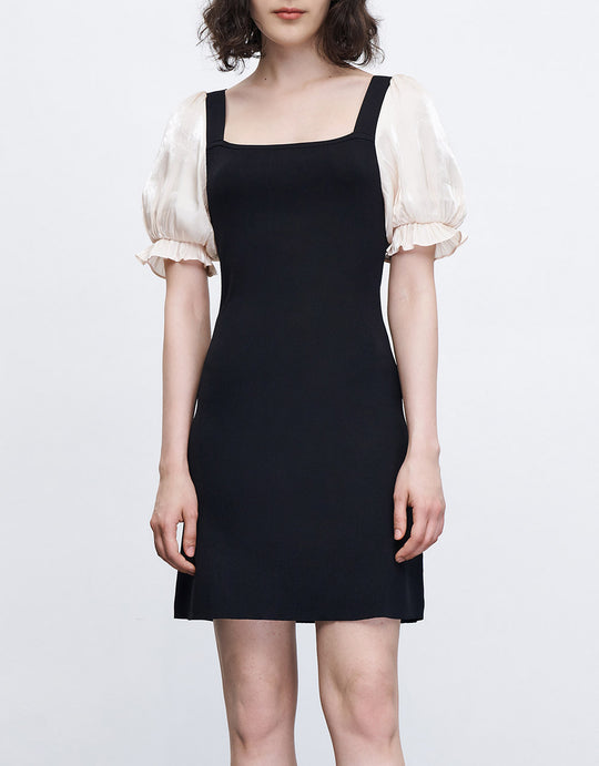 스퀘어 넥 니트 드레스