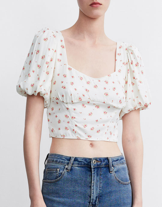 플로럴 프린트 크롭 블라우스