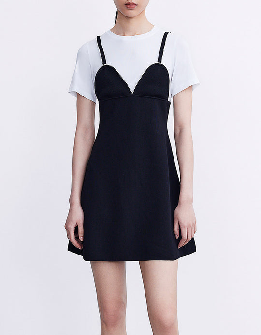 페이크 투피스 니트 캐미 드레스