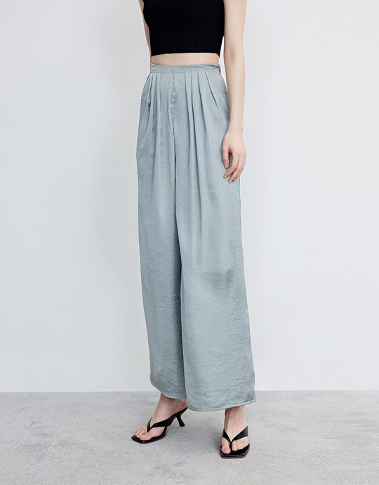 우븐 와이드 팬츠