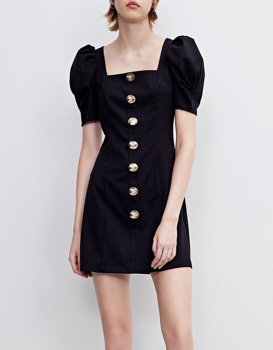 스퀘어카라 퍼프소매 스케이터 드레스