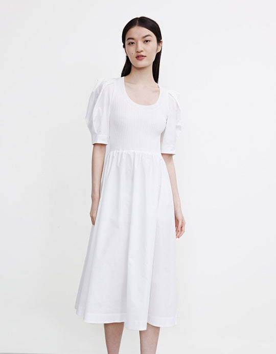 퍼프 소매 크루넥 니트 드레스