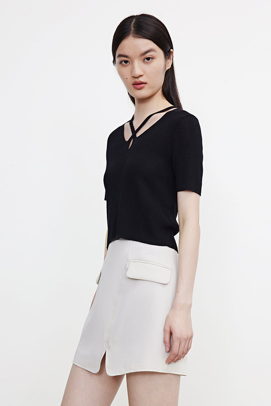 V넥 니트 티셔츠