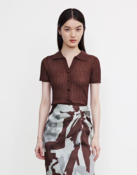 스탠다드 슬리브 라펠 니트 티셔츠