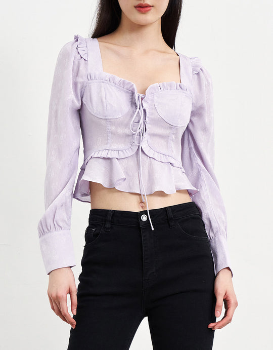 레이스 업 밑단 러플 블라우스