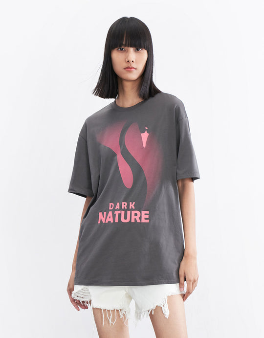 오프 숄더 크루넥 레귤러 티셔츠