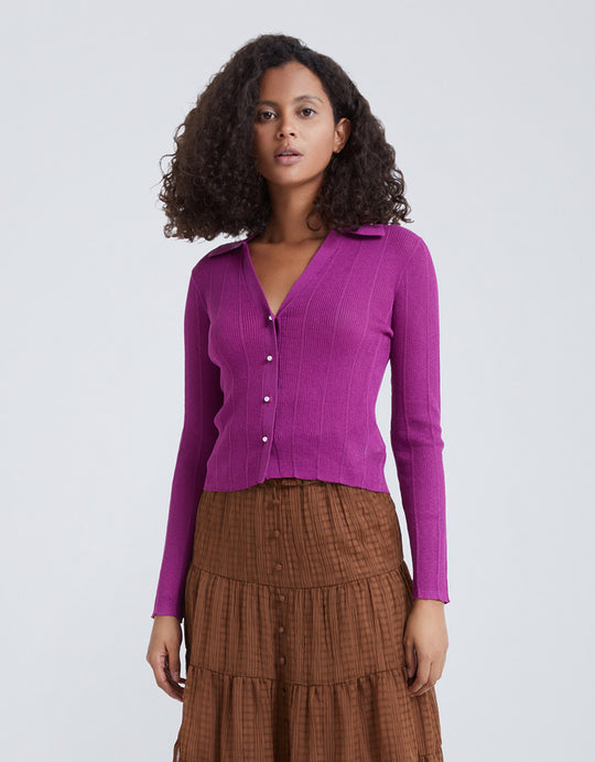 오프 숄더 셔츠 카라 가디건