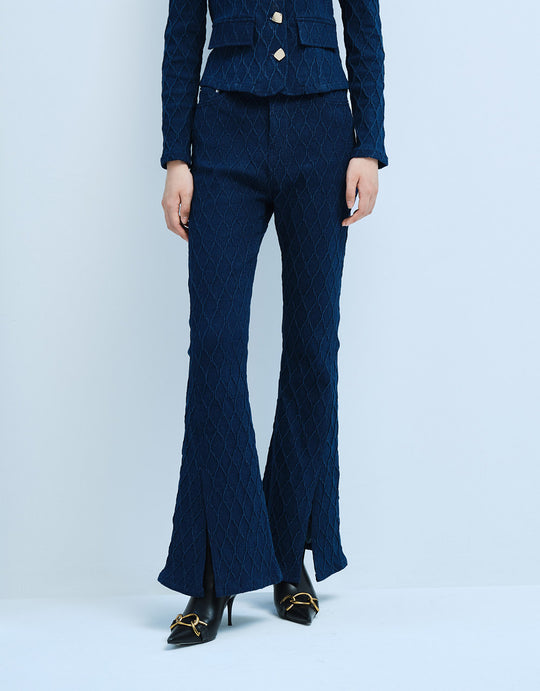 스플릿 헴 텍스처 스키니 플레어 진