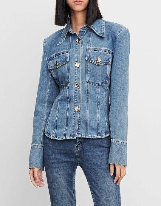 듀얼 플랩 포켓 버튼업 데님 셔츠