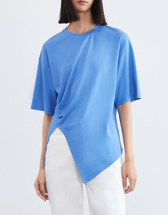 플리츠 장식 언발란스 티셔츠