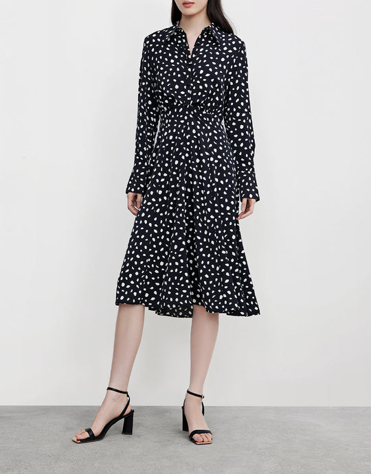 스탠다드 슬리브 셔츠 칼라 A라인 드레스