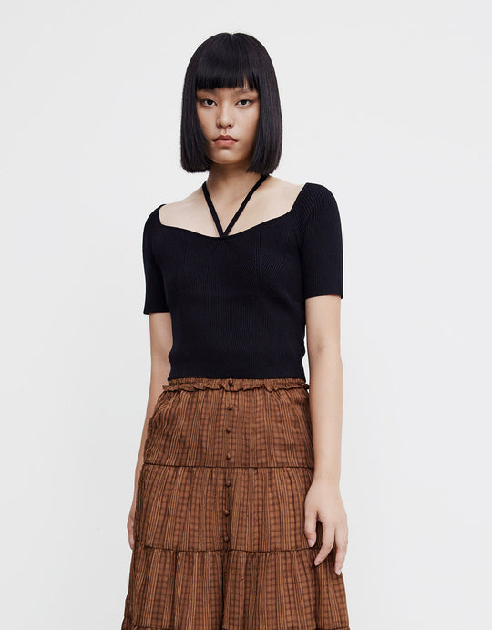 스퀘어 카라 니트 티셔츠