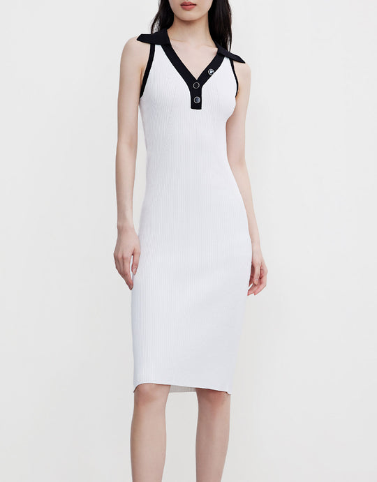 슬리브리스 라펠 니트 드레스