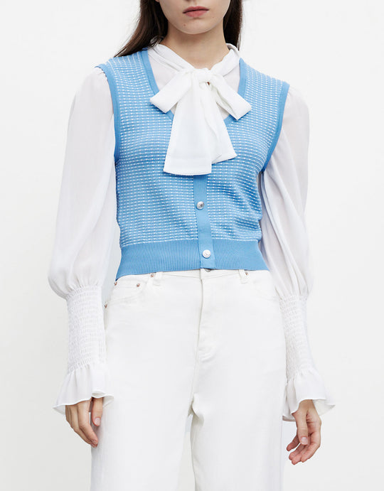 페이크 투피스 골지 니트 탑