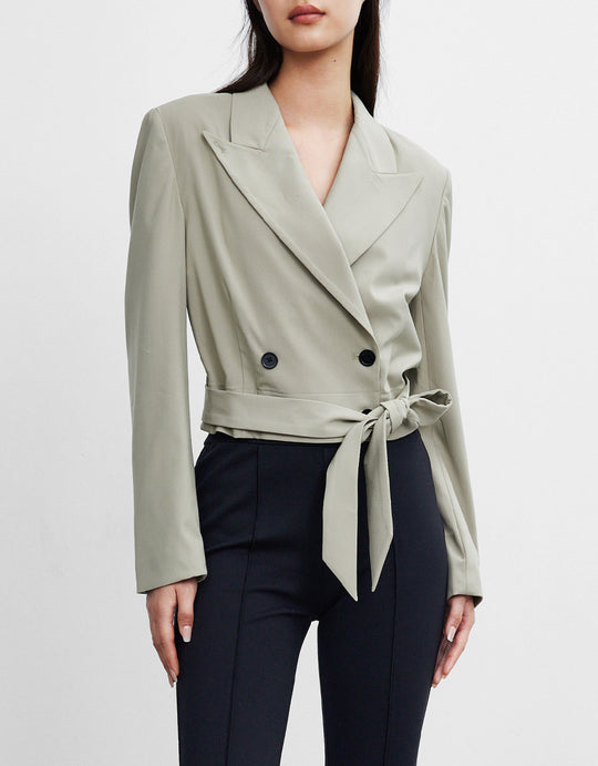 피크 라펠 더블 브레스트 블레이저