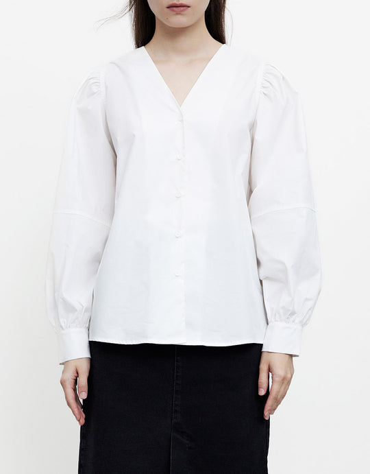 퍼프 슬리브 버튼업 셔츠