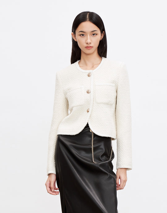 트위드데코 노칼라자켓