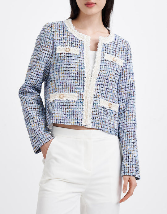 노칼라 트위드 자켓 