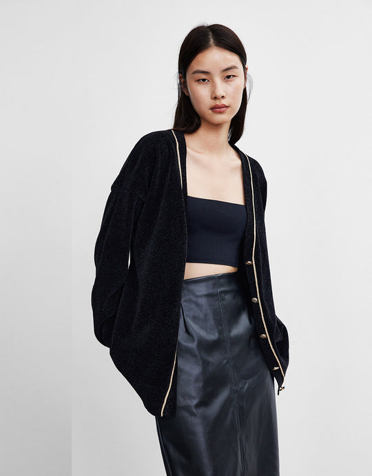 오프 숄더 V넥 가디건