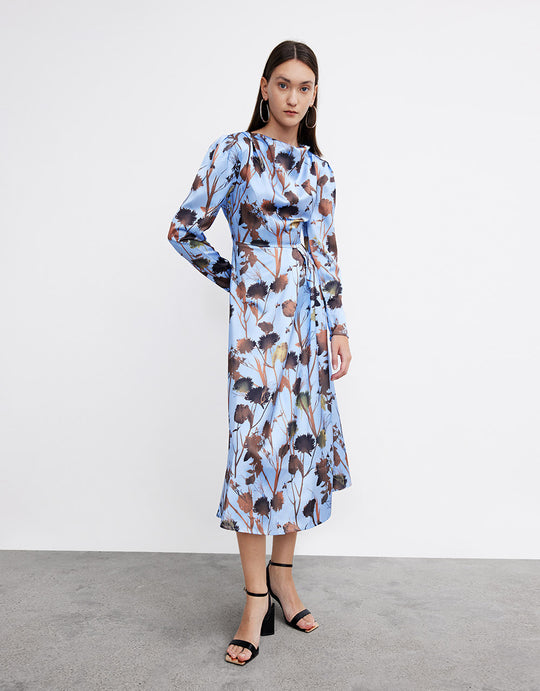 퍼프 소매 프린트 원피스