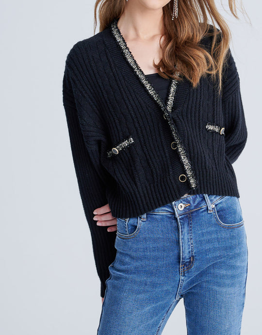 콘트라스트 트리밍 버튼 업 카디건