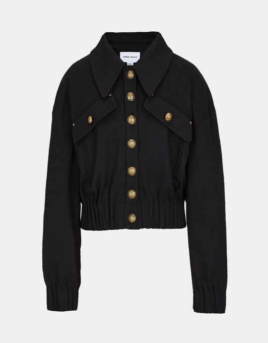 버튼 앞 플리츠 헴 크롭 자켓