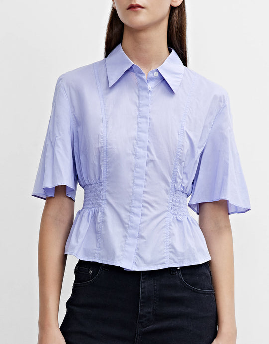 셔링 웨이스트 버튼업 셔츠