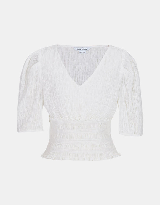 텍스처 패브릭 프릴 트리밍 블라우스