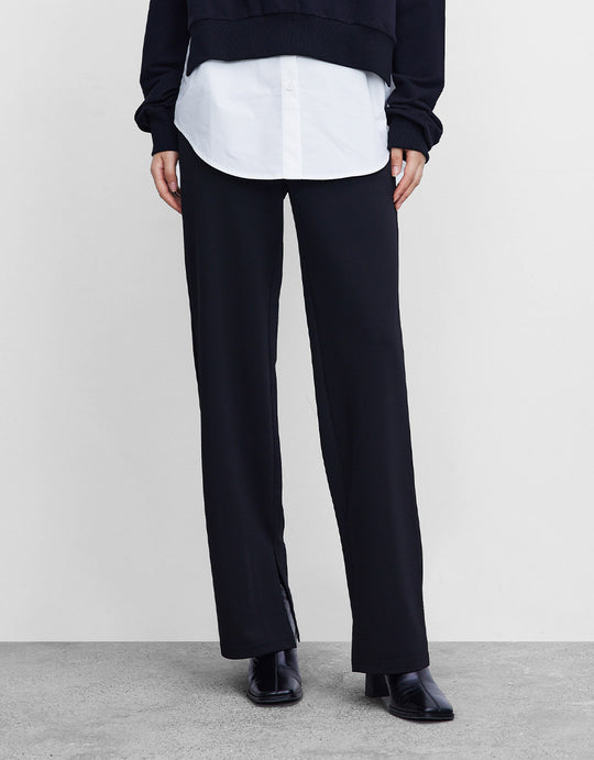 스플릿 헴 엘라스틱 웨이스트 스트레이트 레그 팬츠