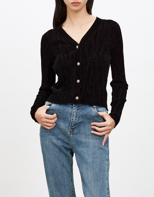 웨이브 패턴 버튼업 가디건