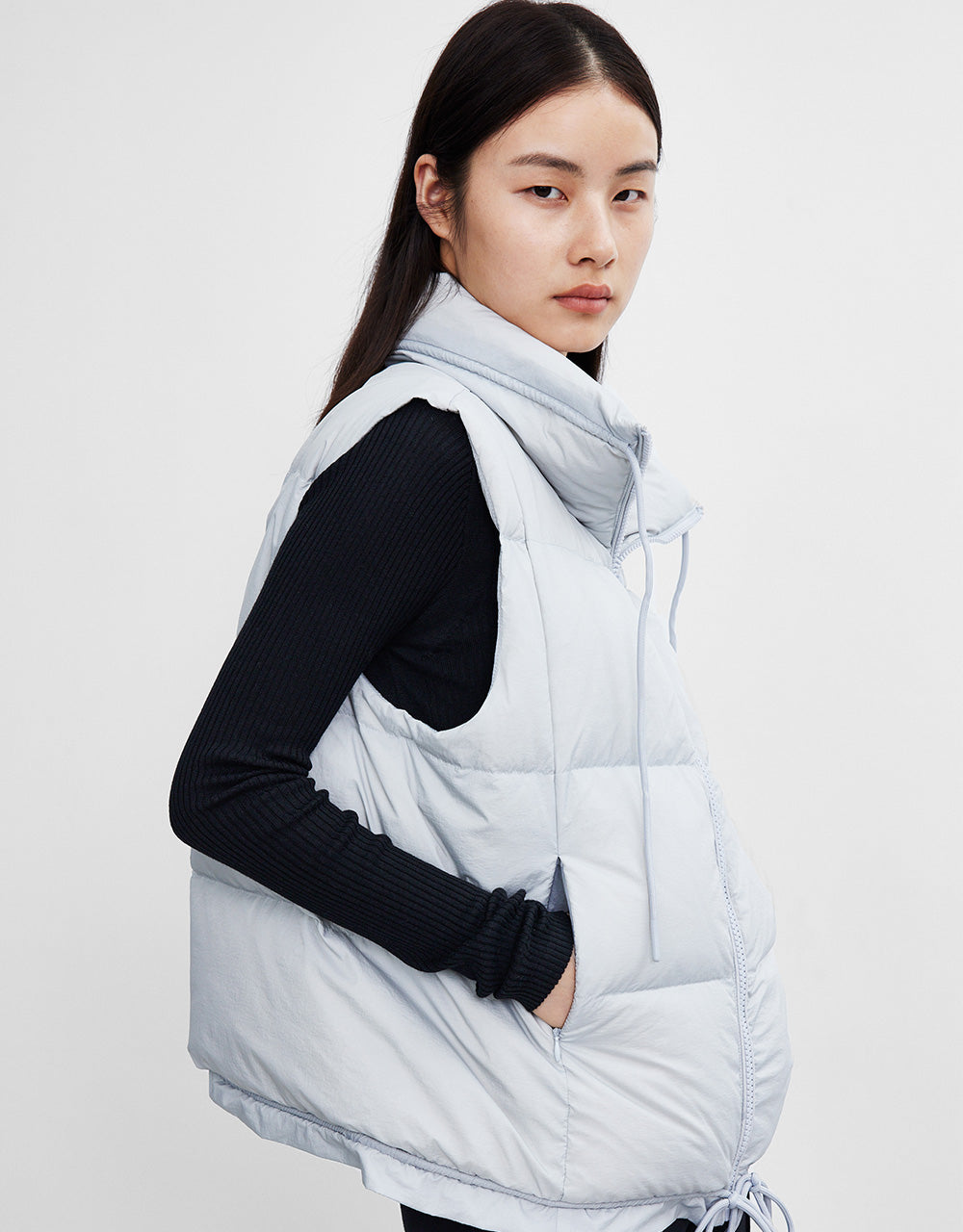 집업 스트링 오리털 패딩 조끼