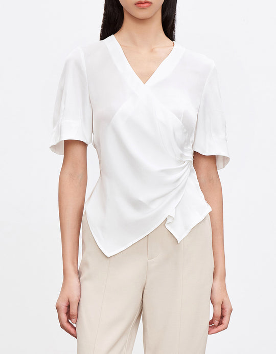 서플리스 넥 랩 블라우스