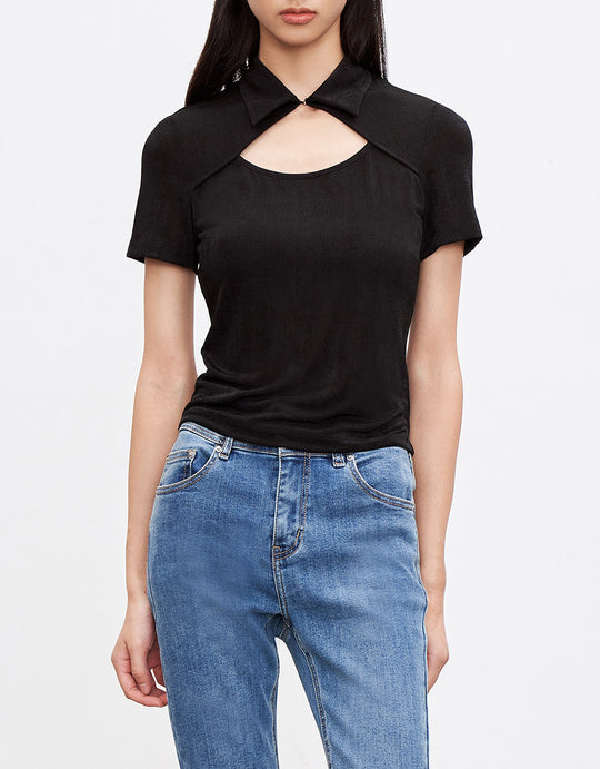 컷아웃 디테일 티셔츠