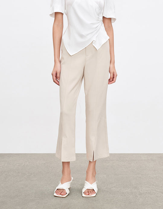 지퍼 플라이 슬랜트 포켓 플레어 팬츠