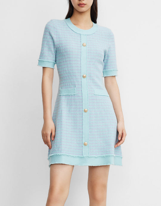 콘트라스트 트리밍 버튼 프론트 드레스